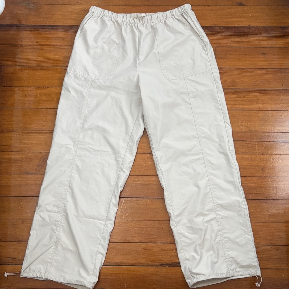 Cream Elastic-Waist Windbreaker Jogger Pants